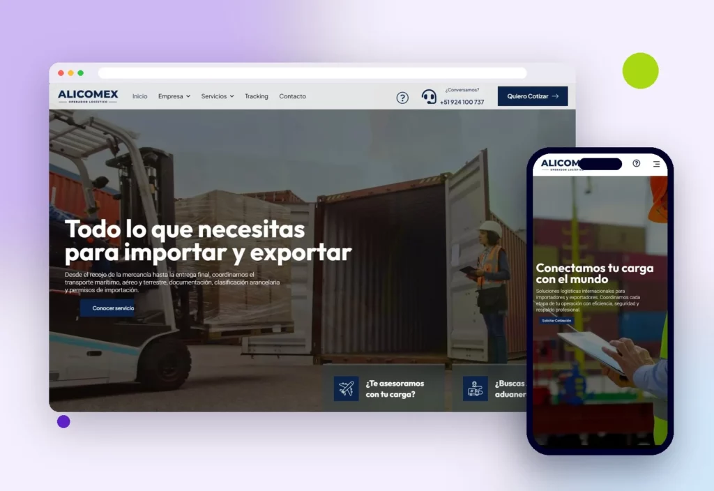 Web de Grupo Alicomex en escritorio y celular