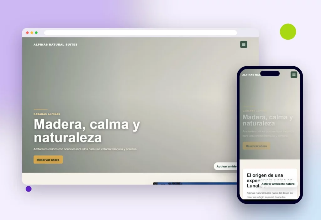 Web de Alpinas Natural Suites en escritorio y celular