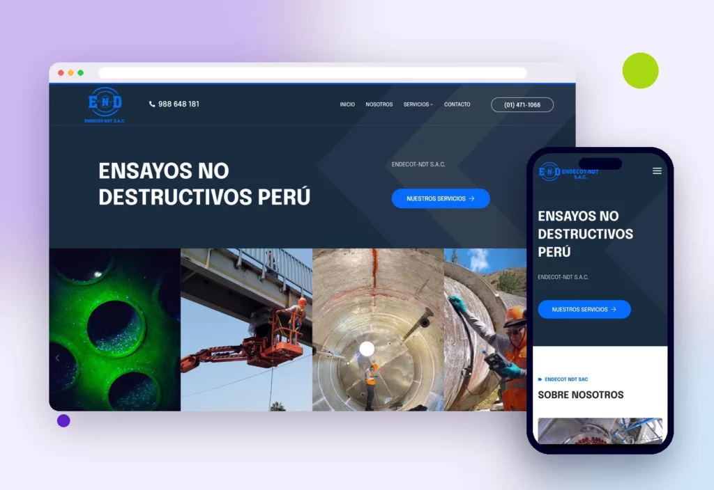 Web de Endecot NDT en escritorio y celular