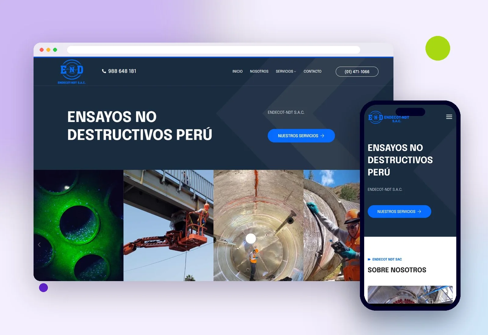 Web de Endecot NDT en escritorio y celular