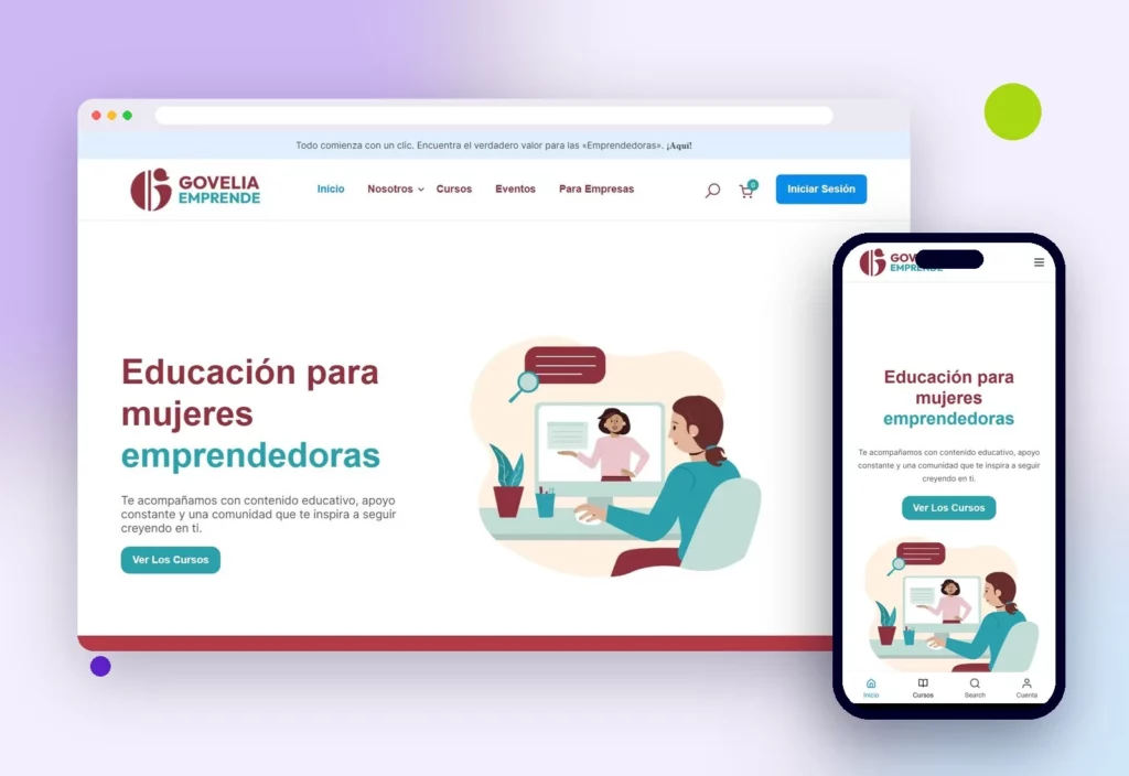 Web de Govelia Emprende en escritorio y celular