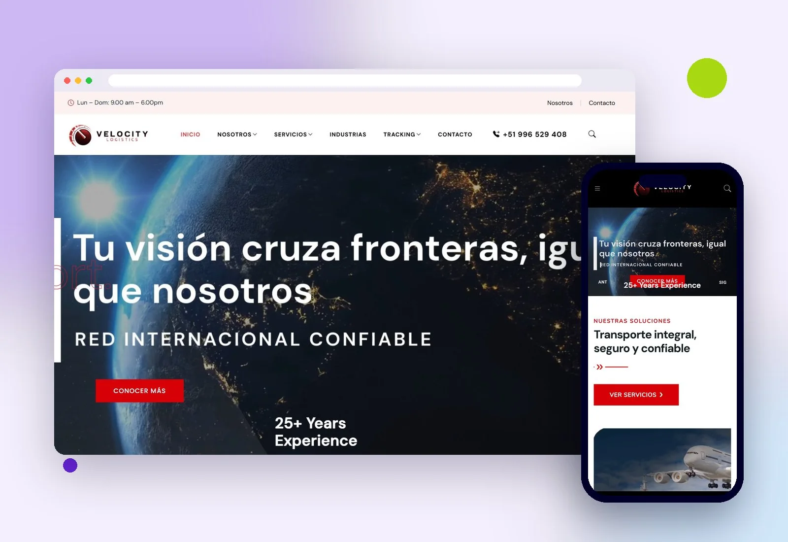Web de Velocity Logistics en escritorio y celular