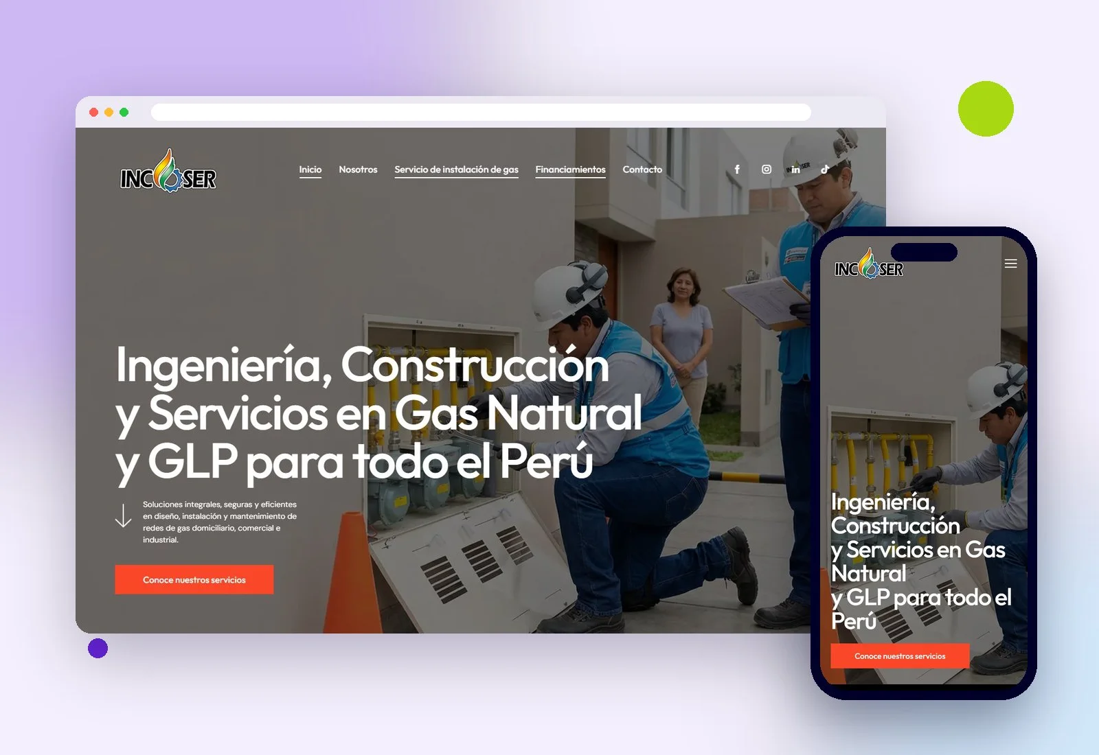 Web de Incoser Perú en escritorio y celular