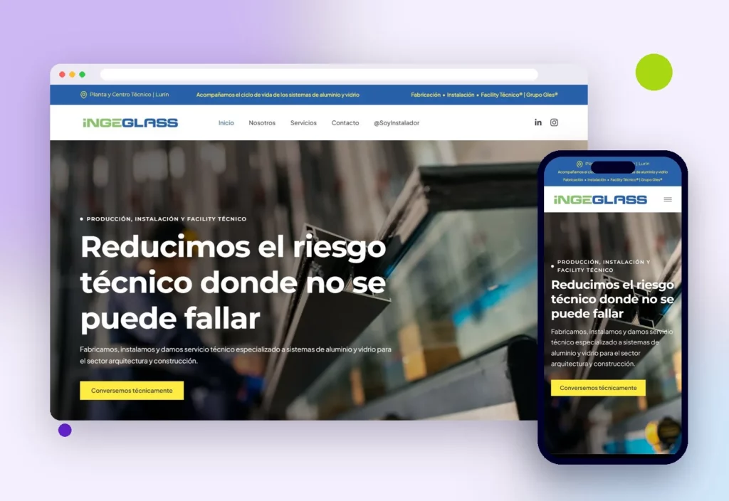 Web de Ingeglass en escritorio y celular