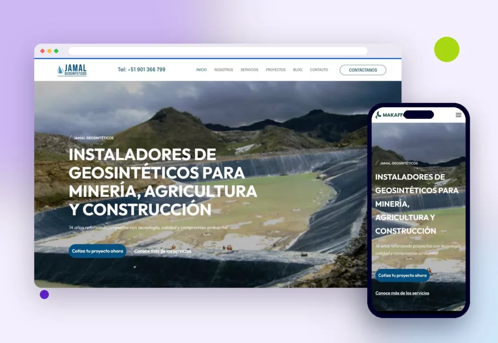 Web de Jamal Geosintéticos en escritorio y celular