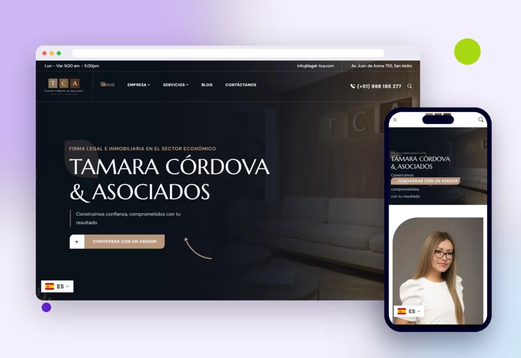 Web de Legal TCA en escritorio y celular