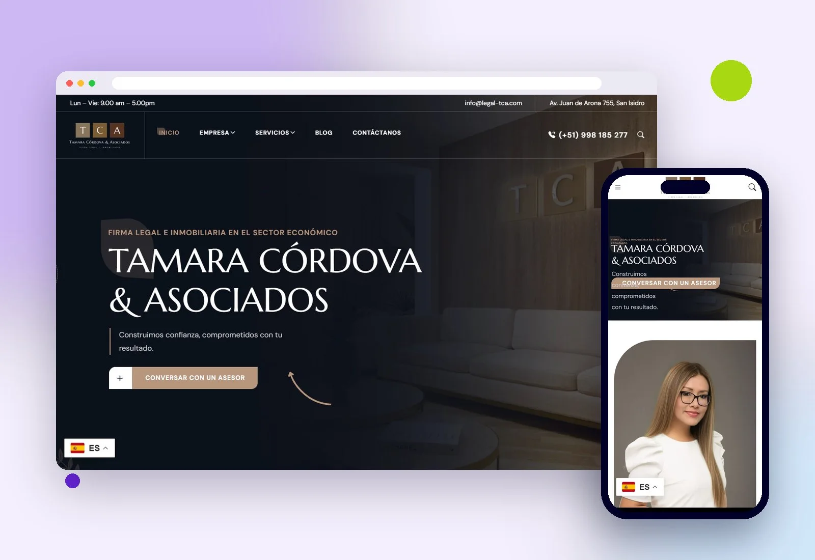 Web de Legal TCA en escritorio y celular