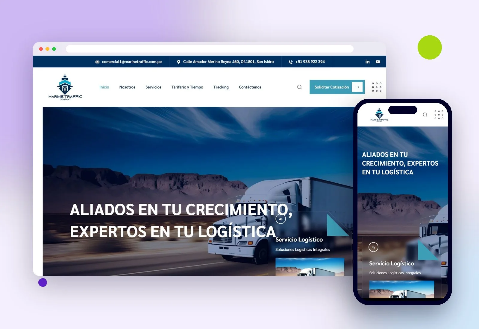 Web de Marine Traffic Company en escritorio y celular