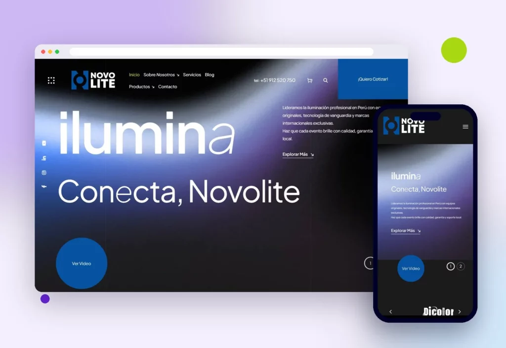 Web de Novolite en escritorio y celular