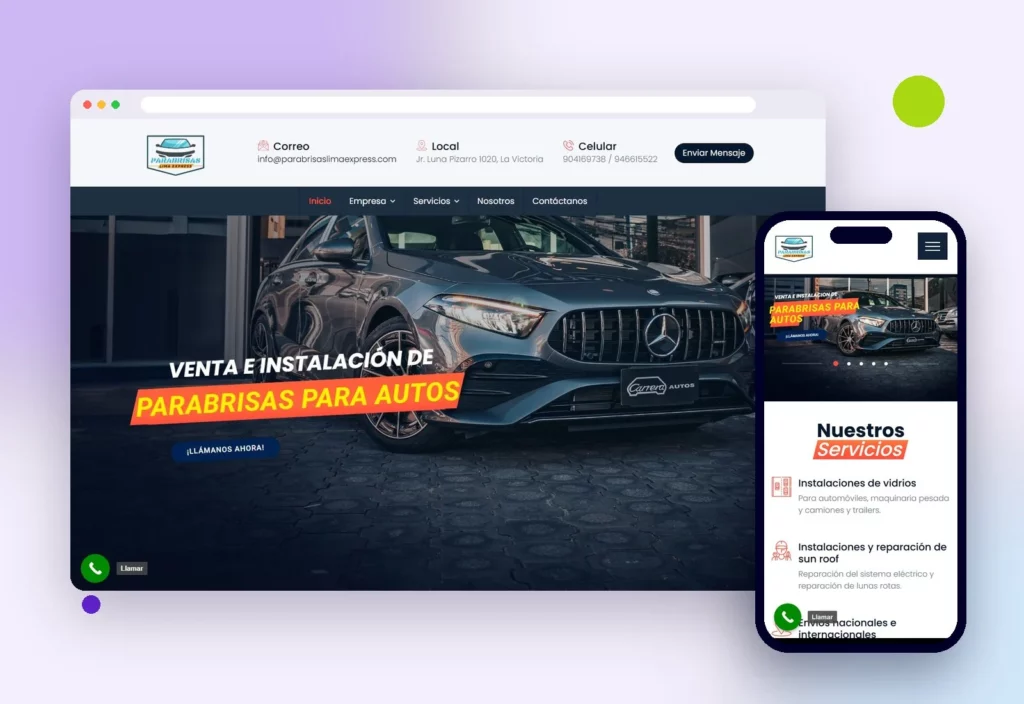 Web de Parabrisas Lima Express en escritorio y celular