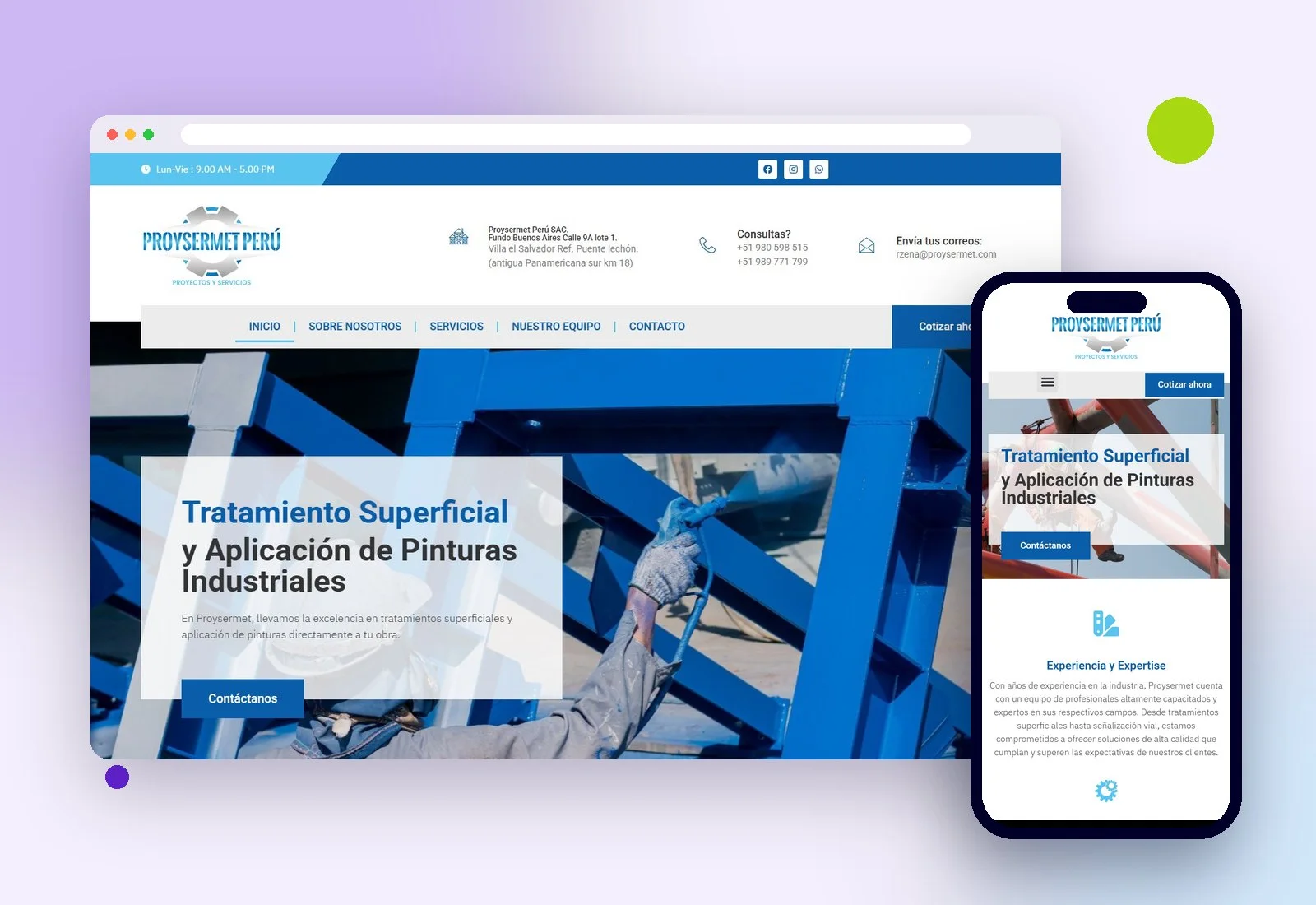 Web de Proysermet en escritorio y celular